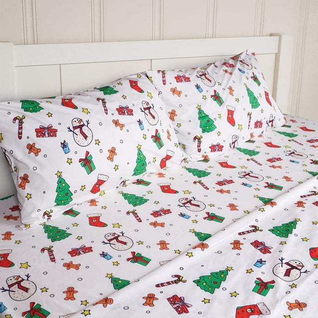 Gogreen 4PC Queen Christmas Sheet Set Deep Pocket Fit 16", Breathable Microfiber Soft Queen Sheet Set Warm Sheets, Luxury Hotel Style Christmas Decor Queen Bed Sheet Set, Christmas Gift