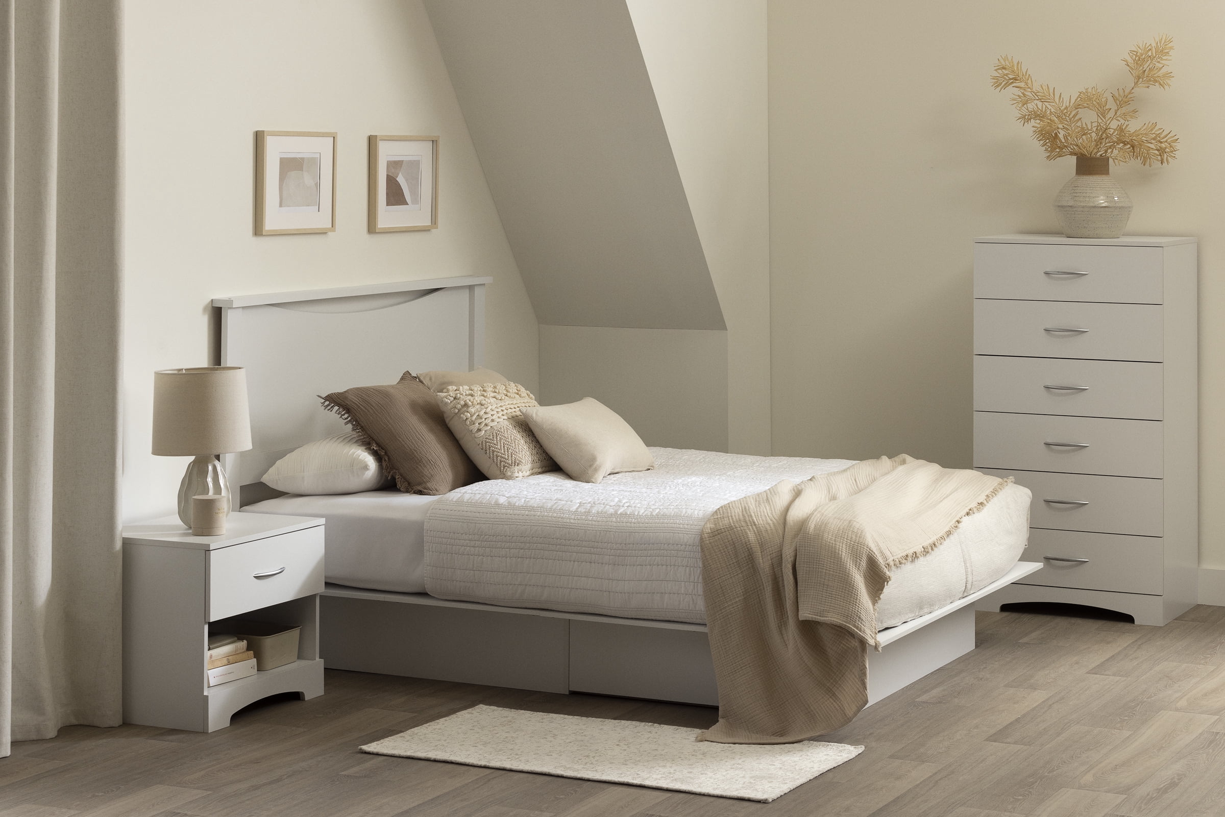 Table de chevet 1 tiroir pour Adulte, fini Blanc solide, collection Step One de Meubles South Shore