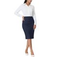 thumbnail image 2 of Unique Bargains Jupe Crayon pour Femme, Jupe Midi de Travail à Taille Haute Plissée à l'Avant, Bleu Foncé, S, 2 of 6