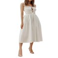 thumbnail image 1 of Robe Nuisette d'Été pour Femmes, Couleur Unie, devant à Nouer, Robe Midi Froncée, 1 of 9