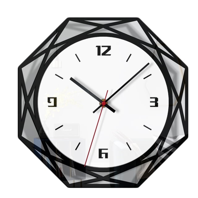 Wall Clocks for Living Room Nordic Style Wall Clock with a silent transparent acrylic design, black geometric accents, and minimalist hour markers. The clock measures 28 x 25 cm (11 x 10 inches) and is ideal for modern home décor in living rooms, bedrooms, offices, or cafes. Multicolour finish with a red second hand.
