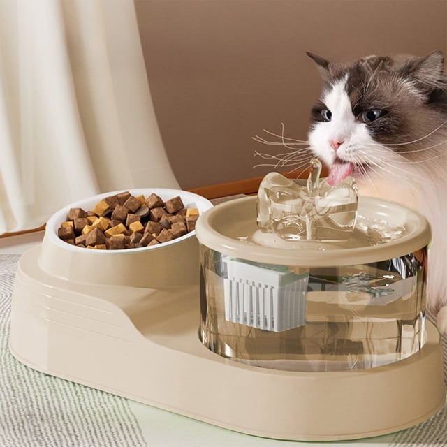 Cat Bowl Two In One Drinking Water Feeder, Xinsrenus Pet Automatic Circulating Water Dispenser, Neck Protector Tilted Bowl Non-Slip Weighted Base, Large Bowl Mouth Easy Clean Plastic Cat Water