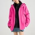 thumbnail image 1 of Women's Fashion Solid Color Long Sleeve Waterproof Rain Jacket with Zipper Pockets, Windbreaker Coat for Outdoor Use, Hooded Design for All-Weather Protection, 1 of 7