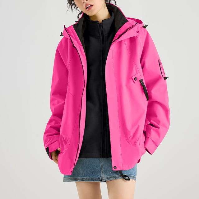 Women's Fashion Solid Color Long Sleeve Waterproof Rain Jacket with Zipper Pockets, Windbreaker Coat for Outdoor Use, Hooded Design for All-Weather Protection