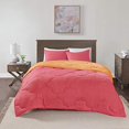 thumbnail image 3 of Comfort Spaces Vixie 3 Piece Comforter Set All Season Reversible Goose Down Alternative Stitched Geometrical Pattern Bedding, Full/Queen, Pink/Orange, 3 of 5
