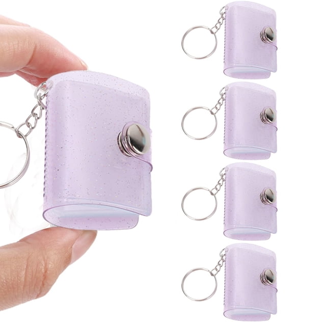 5PC Mini Photo Album 1 Inch with Keychain - PVC Photo Storage Books in Purple, Pink, Blue, White, Clear - Button Design Portable Picture Card Holder for Wedding, Birthday, Valentine's Day