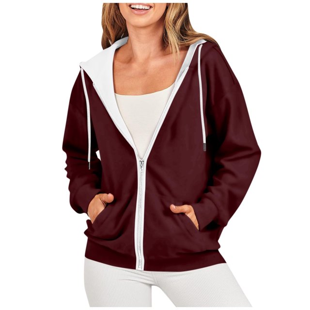 Timegard Vestes à Capuche Zippées pour Femmes Manches Longues Chandails en Molleton Décontractés Mode Automne avec Poches