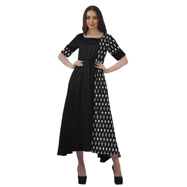 Moomaya Robe de Soirée à Manches Courtes en Viscose Style Santoon à Encolure Dégagée pour Femmes