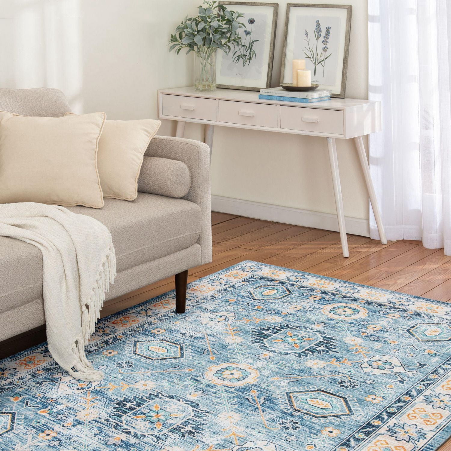 Tapis tissé bleu et jaune Tommin