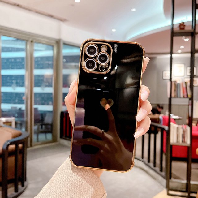 For iPhone Case,Cute Glitter Plating Loving Heart Pattern Side Print Design for Girls Women,Luxurly Screen Camera Protection Shockproof Soft Bumper Silicone Cover