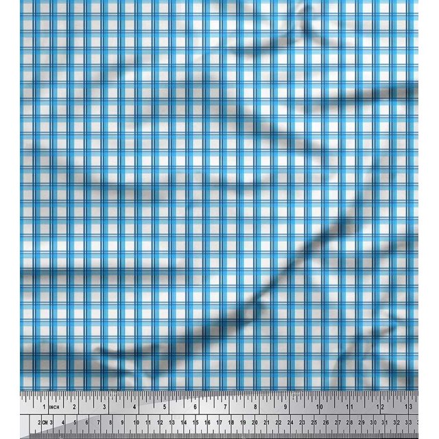 Soimoi Modal Satin Fabric Window Pane Check Print Fabric by Yard 42 Inch Wide