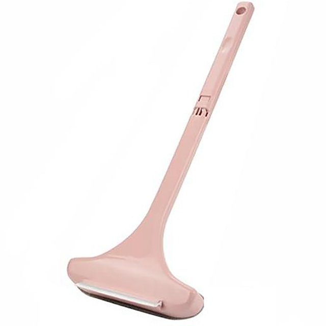 Glass Cleaning Squeegee Flexible Long Window Washer Window Squeegee Water Wiper in a pink color. Made of durable PP plastic and flannelette, this 2-in-1 squeegee features a detachable and reusable design. It measures 21*4.5*54cm (8.27*1.77*21.26in) and includes a hole for easy hanging and storage. Suitable for cleaning windows, bathrooms, doors, and furniture.