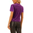 thumbnail image 3 of INSPIRE CHIC Haut en Velours à Paillettes pour Femme, Col Rond, Manches Courtes, Blouse de Soirée/Boîte de Nuit, m Violet Pâle, 3 of 6