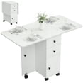 thumbnail image 1 of HOMCOM Table à Manger Pliable, Table à Abattants sur Roulettes, Marbre Blanc, 1 of 10