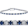 thumbnail image 1 of 5ct TW Natural Blue Sapphire & Diamond Genuine Tennis Bracelet 14K White Gold, 1 of 2