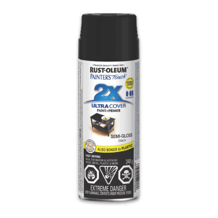 Rust-Oleum Painter's Touch 2X Interior/Exterior Ultra Cover Multi-Purpose Paint and Primer in Semi-Gloss Black, 340g Spray Paint