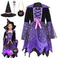 thumbnail image 1 of PMVFHDE Girl Wedding Dress Girls Light Up Witch Set Party Fancy Dress Up With Hat Fairy Stick And Tote Bag, 1 of 9