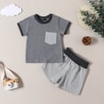 thumbnail image 2 of Plebaso Baby Girls Boys Solid Color Patchwork Short-sleeved Round Neck Tops Shorts Two-Piece Set Kids Summer Clothes, 2 of 7