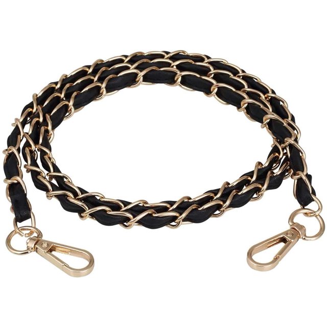 49" Synthetic Leather Shoulder Strap Metal Chain Strap Handbag Chains Purse Straps Shoulder Cross Body Bag Replacement Interchangeable Chain Straps(Black)