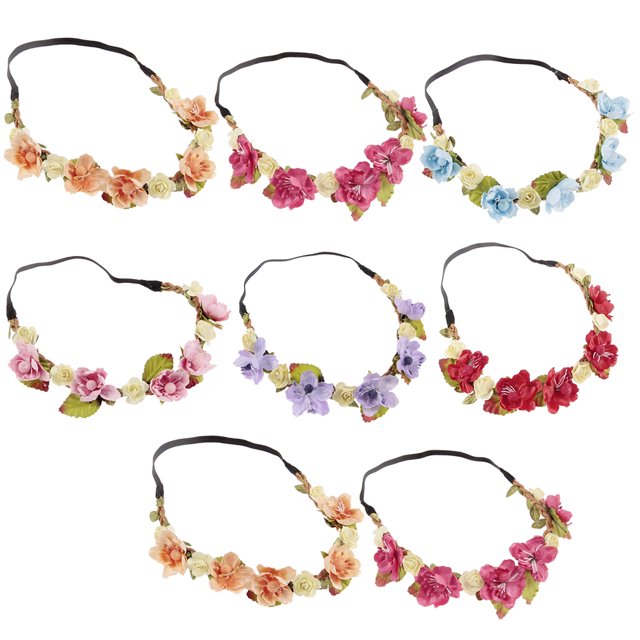EeaseCA 8pcs Baby Florals Elastic Headband Simulation Flower and Leaf Headwrap Headdress (Random Color)