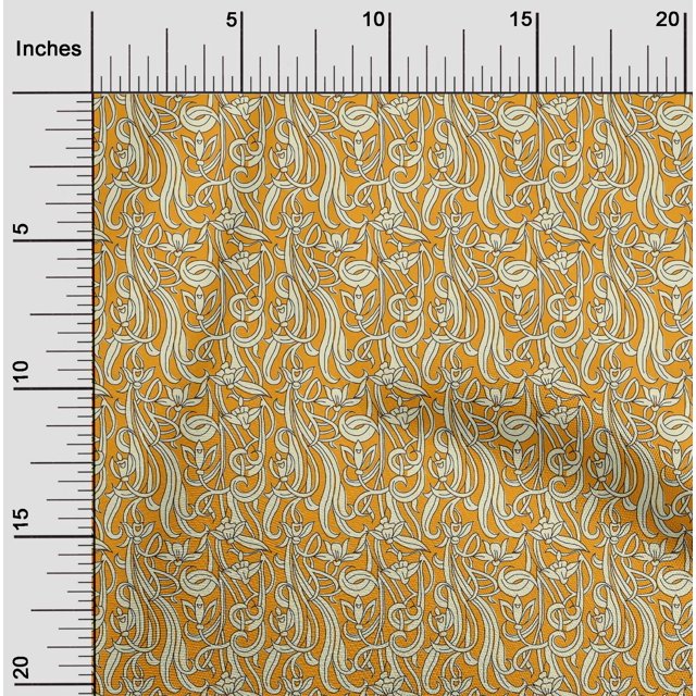 oneOone Cotton Poplin Fabric Leaves & Floral Block Printed Craft Fabric BTY 56 Inch Wide