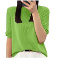 thumbnail image 1 of Olyvenn Women T-Shirt à Manches Courtes en Tricot de Soie Glacée Ajourée pour Femme, Coupe Ample, Col Rond, Chandail Tricoté, Haut Vert P, 1 of 3