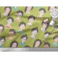 thumbnail image 3 of Soimoi Green polyester Crepe Fabric Women Face Human Figure Decor Fabric Printed Yard 42 Inch Wide, 3 of 5