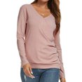 thumbnail image 1 of Women Wrap Front Side Buttons Long Sleeve V Neck Plain Shirt, 1 of 6