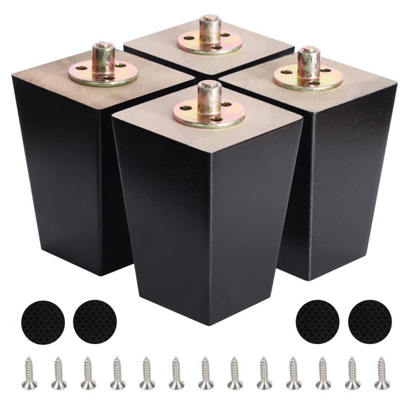 5 Inch Wood Furniture Legs Wooden Couch Sofa Leg Feet Set of 4 Mid-Century Modern Black Square Replacement Legs for Sectional Nightstand Armchair Recliner Table Dresser Sideboard