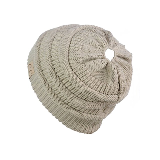 Gravity Threads Tuque en Tricot Épais à Queue de Cheval pour Enfants, Beige