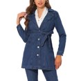 thumbnail image 1 of INSPIRE CHIC Veste en Denim Longue pour Femme à Revers Cranté, Manches Longues, Boutonnée, Ceinturée, TP Bleu, 1 of 7