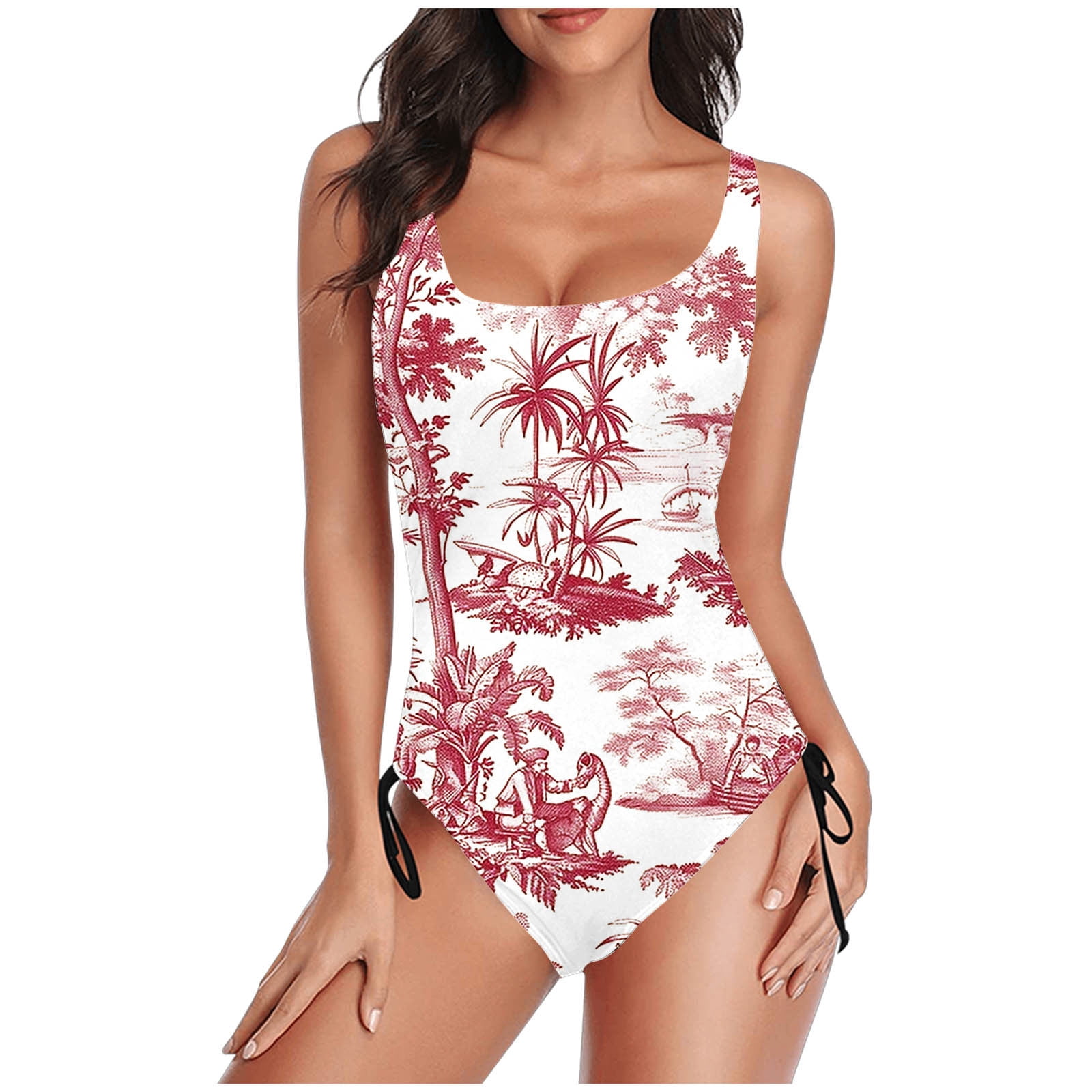 Birdeem Ensembles de Bikini pour Femmes Dames Mode Multicolore Motif Rétro Imprimé Bikini Découpe au Dos Bretelles Maillot de Bain une Pièce pour Femmes