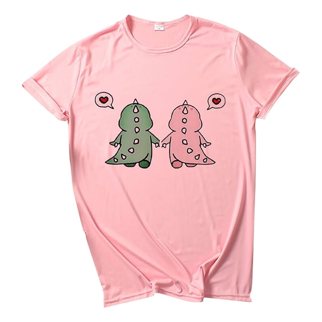 T-Shirt pour Femmes Mode Décontractée Imprimé Dinosaure Manches Courtes T-Shirt Ample pour Femmes