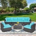 thumbnail image 4 of Patiojoy 7 Pcs Outdoor Patio Furniture Set All-Weather PE Rattan Sofa Set w/Coffee Table & Cushions Turquoise, 4 of 9