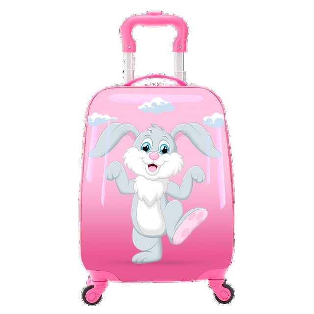 TUCCI Italy Happy Bunny Kid Valise Rigide pour Enfants de 18 Pouces avec un design Multicolore Présentant une illustration de Lapin Joyeux sur Fond Rose. Conçue en Italie, Fabriquée en Matériau ABS+PC durable, et Équipée d'Une texture Résistante aux Rayures. Légère et Parfaite comme Compagnon de Voyage pour Enfants pour les Aventures en Famille.