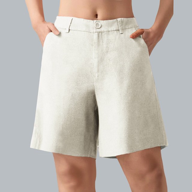 Ovticza Bermudas pour Femmes Séchage Rapide Légers Shorts en Lin Golf Randonnée Voyage Shorts Beige m