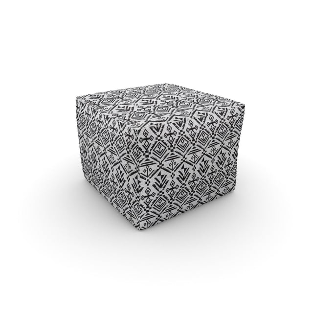 hometrends Pouf cube Navajo Blanc/noir avec Tissu Blanc et Motifs Géométriques Navajo Noirs, Conçu pour des Sièges Ou Repose-Pieds Supplémentaires dans les Meubles de Salon, Convient Aussi comme accent Décoratif dans les Espaces Contemporains.