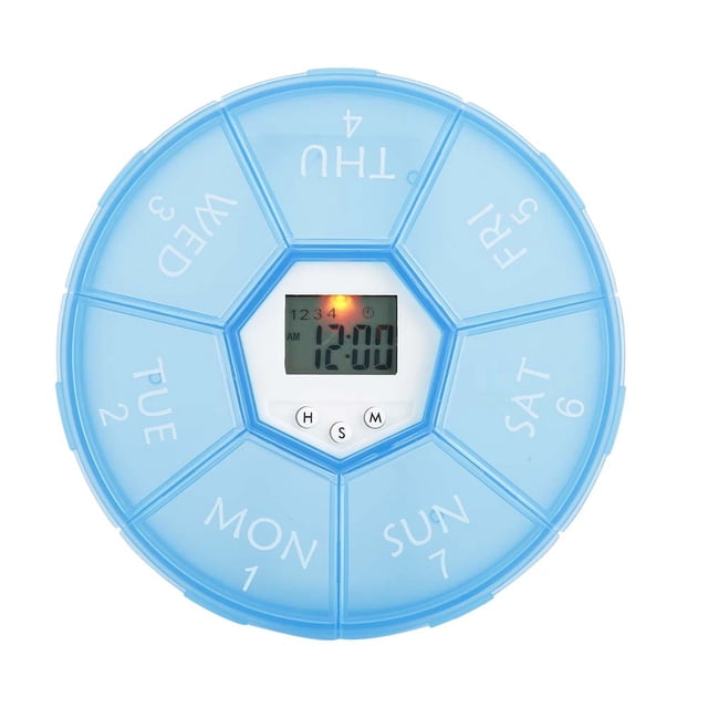 Pills Case 7 Grids Mini Portable Medicine Tablet Pills Candy Storage Box Organizer Case With RemiderBlue
