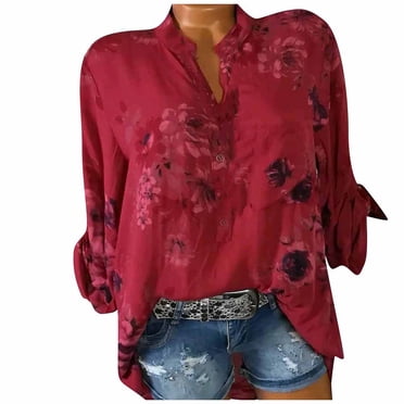 TopLLC Chandails Henley à Manches Longues pour Femmes, Élégants, Col Rond, Imprimé Floral, Chandail à Enfiler, Chemises à Boutons, Décontracté, Grande Taille, Blouses Bohèmes, Haut avec Poches