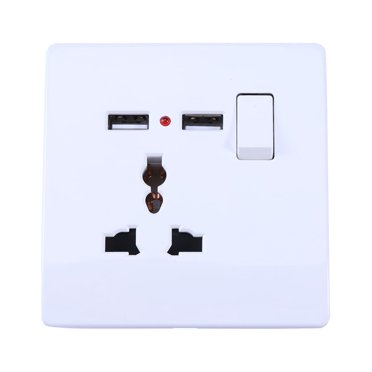 MIANGASTORE Universal 2A Dual USB Output 3-Pin Wall Socket Charger Power Supply Outlet Face Plate Panel with Power ON/OFF Switch for / /Cellphones/Tablets /Digital Camera /MP3 (White)
