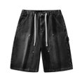 thumbnail image 2 of Styesk Mens Shorts Men's Outdoor Pocket Elastic Waist Drawstring Solid Color Denim Wide Leg Shorts, 2 of 9