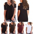 thumbnail image 4 of SUMMER FASHION WOMEN‘s V-NECK-COLLEGE CROSS-SHOULDER SHORT-SLEEVED LOOSE T-Shirt, 4 of 6
