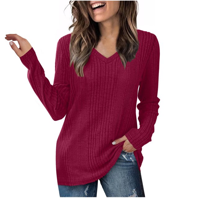 yoeyez Tunique en Tricot Torsadé pour Femmes, Chandails à Manches Patchwork, Col Ras du Cou Raglan, Chemises à Manches Longues, Hauts de Mode d'Automne 2025, Rose Vif, P