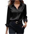 thumbnail image 1 of Yanlir Chemisier Haut à Revers en Satin Uni pour Femme, Printemps Automne, Col Rond, Mode Décontractée, Blouse à Boutons, Chemise Confortable pour le Bureau, le Travail, le Port Quotidien (Noir, M), 1 of 6
