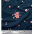 thumbnail image 1 of Soimoi Blue Rayon Fabric Leaves & Pink Floral Decor Fabric Printed BTY 56 Inch Wide, 1 of 3