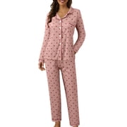 Rinsvye Women Casual Lapel Button Pajamas for Plus Size Women Plaid Print Two Piece Romper Pajamas for Women Long Sleeve Pajamas Women Sleep Wear Set Suit