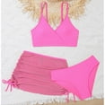thumbnail image 4 of Kcodviy Girls' 3 Piece Plain Little Girl Bathing Suits Swimsuit Wrap Bikini with Swimsuit Two Cute Girls Ruched Cover Up Skirt Girls Plus Size Swimsuits 18-2025ids Set, 4 of 7