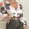 thumbnail image 2 of Haut Blouse à Manches Longues Fines pour Femmes, Manches Lanterne, Imprimé Floral, Col en V, T-Shirt pour Femmes, 2 of 5