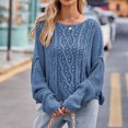 thumbnail image 2 of Chandails Boho pour Femmes Chandail Torsadé Tendance pour Femmes Chandails Décontractés Surdimensionnés Col Rond Manches Longues Chandail d'Automne Chandail pour Femme P-2 Bleu P, 2 of 3