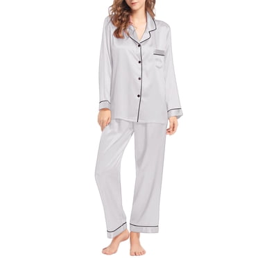 Liquidation! Hontri Ensembles de Pyjama pour Femmes 2 Pcs Pyjamas pour Femmes Effet Soie Ensemble à Manches Longues Deux Tenues de Nuit Chemise Boutonnée Vêtements de Détente Ensembles Vêtements de Détente Ensemble de Pyjama Gris,TTG